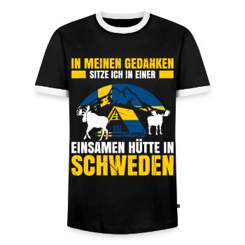 In Meinen Gedanken Sitze Ich In Einer Einsamen Hüt - Männer Kontrast-T-Shirt - Schwarz/Weiß - Vorne - AI Model Female 172 light (172cm) & AI Model Male 178 light (178cm)