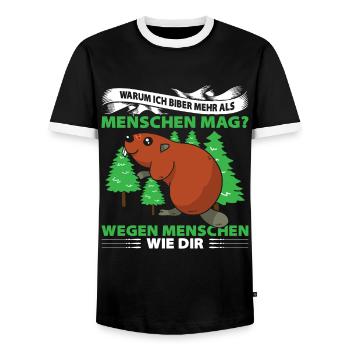 Warum Ich Biber Mehr Als Menschen Mag? Wegen Mensc - Männer Kontrast-T-Shirt - Schwarz/Weiß - Vorne - AI Model Female 172 light (172cm) & AI Model Male 178 light (178cm)