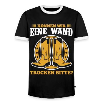 Können Wir Eine Wand Trocken Bitte? - Männer Kontrast-T-Shirt - Schwarz/Weiß - Vorne - AI Model Female 172 light (172cm) & AI Model Male 178 light (178cm)