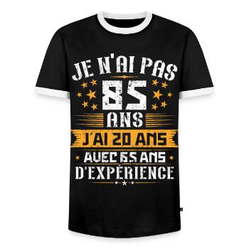 Je n'ai pas 85 ans, Cadeau d'anniversaire 85 ans - T-shirt contrasté Homme - noir/blanc - Devant - AI Model Female 172 light (172cm) & AI Model Male 178 light (178cm)