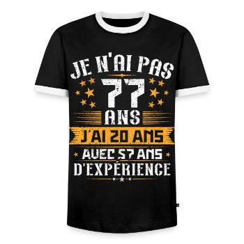 Je n'ai pas 77 ans, Cadeau d'anniversaire 77 ans - T-shirt contrasté Homme - noir/blanc - Devant - AI Model Female 172 light (172cm) & AI Model Male 178 light (178cm)