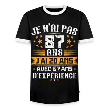 Je n'ai pas 87 ans, Cadeau d'anniversaire 87 ans - T-shirt contrasté Homme - noir/blanc - Devant - AI Model Female 172 light (172cm) & AI Model Male 178 light (178cm)