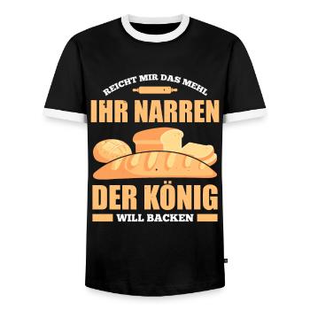 Reicht Mir Das Mehl Ihr Narren Der König Will Back - Männer Kontrast-T-Shirt - Schwarz/Weiß - Vorne - AI Model Female 172 light (172cm) & AI Model Male 178 light (178cm)