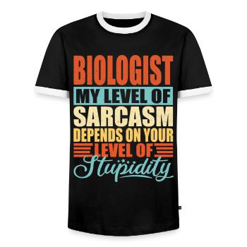 Biologist sarcasm Funny biologist - Men's Ringer Shirt - black/white - Front - AI Model Female 172 light (172cm) & AI Model Male 178 light (178cm)