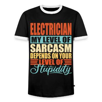 Electrician sarcasm Funny electrician - Men's Ringer Shirt - black/white - Front - AI Model Female 172 light (172cm) & AI Model Male 178 light (178cm)