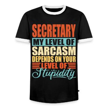Secretary sarcasm Funny secretary - Men's Ringer Shirt - black/white - Front - AI Model Female 172 light (172cm) & AI Model Male 178 light (178cm)