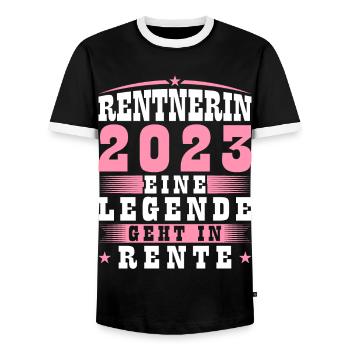 Rentnerin 2023 Eine Legende Geht In Rente - Männer Kontrast-T-Shirt - Schwarz/Weiß - Vorne - AI Model Female 172 light (172cm) & AI Model Male 178 light (178cm)