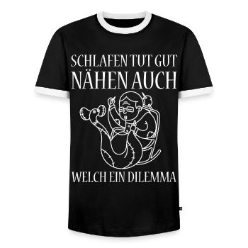 Schlafen Tut Gut Nähen Auch Welch Ein Dilemma - Männer Kontrast-T-Shirt - Schwarz/Weiß - Vorne - AI Model Female 172 light (172cm) & AI Model Male 178 light (178cm)