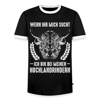 Wenn Ihr Mich Sucht Ich Bin Bei Meinen Hochlandrin - Männer Kontrast-T-Shirt - Schwarz/Weiß - Vorne - AI Model Female 172 light (172cm) & AI Model Male 178 light (178cm)