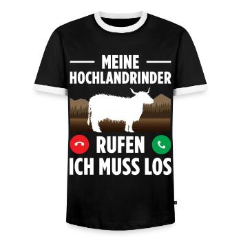 Meine Hochlandrinder Rufen Ich Muss Los - Männer Kontrast-T-Shirt - Schwarz/Weiß - Vorne - AI Model Female 172 light (172cm) & AI Model Male 178 light (178cm)