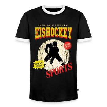 Eishockey Eishockeyspieler Spieler Vintage Retro - Männer Kontrast-T-Shirt - Schwarz/Weiß - Vorne - AI Model Female 172 light (172cm) & AI Model Male 178 light (178cm)
