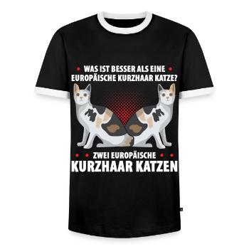 Was ist besser als eine Europäische Kurzhaar Katze - Männer Kontrast-T-Shirt - Schwarz/Weiß - Vorne - AI Model Female 172 light (172cm) & AI Model Male 178 light (178cm)
