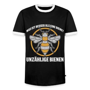 Was ist besser als eine Biene? Unzählige Bienen - Männer Kontrast-T-Shirt - Schwarz/Weiß - Vorne - AI Model Female 172 light (172cm) & AI Model Male 178 light (178cm)