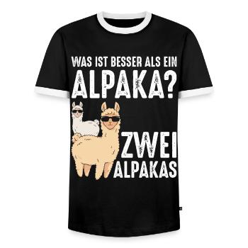 Was ist besser als ein Alpaka? Zwei Alpakas - Männer Kontrast-T-Shirt - Schwarz/Weiß - Vorne - AI Model Female 172 light (172cm) & AI Model Male 178 light (178cm)