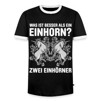 Was ist besser als ein Einhorn? Zwei Einhörner - Männer Kontrast-T-Shirt - Schwarz/Weiß - Vorne - AI Model Female 172 light (172cm) & AI Model Male 178 light (178cm)