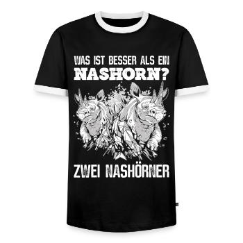 Was ist besser als ein Nashorn? Zwei Nashörner - Männer Kontrast-T-Shirt - Schwarz/Weiß - Vorne - AI Model Female 172 light (172cm) & AI Model Male 178 light (178cm)