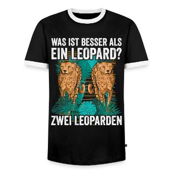 Was ist besser als ein Leopard? Zwei Leoparden - Männer Kontrast-T-Shirt - Schwarz/Weiß - Vorne - AI Model Female 172 light (172cm) & AI Model Male 178 light (178cm)