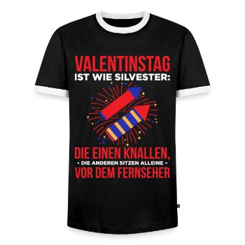 Valentinstag Ist Wie Silvester: Die Einen Knallen - Männer Kontrast-T-Shirt - Schwarz/Weiß - Vorne - AI Model Female 172 light (172cm) & AI Model Male 178 light (178cm)