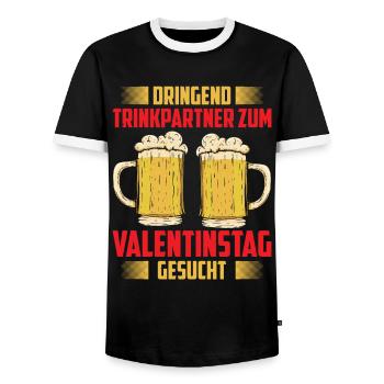 Dringend Trinkpartner Zum Valentinstag Gesucht - Männer Kontrast-T-Shirt - Schwarz/Weiß - Vorne - AI Model Female 172 light (172cm) & AI Model Male 178 light (178cm)