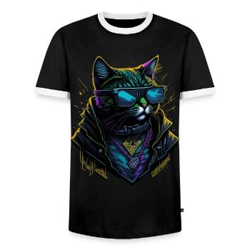 Cyber cool Cat - Männer Kontrast-T-Shirt - Schwarz/Weiß - Vorne - AI Model Female 172 light (172cm) & AI Model Male 178 light (178cm)
