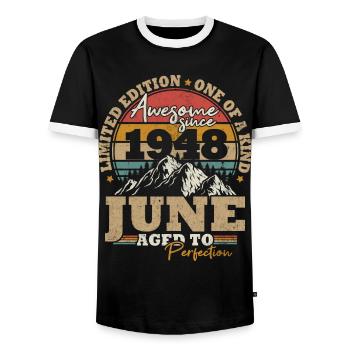 Juin 1948 Vintage Cadeau D’anniversaire 75 ans - T-shirt contrasté Homme - noir/blanc - Devant - AI Model Female 172 light (172cm) & AI Model Male 178 light (178cm)