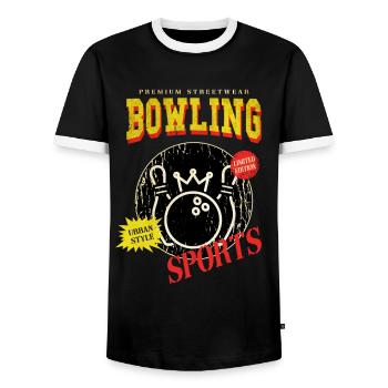 Bowling Bowling Bowling Ball Pins Bowling Players - Men's Ringer Shirt - black/white - Front - AI Model Female 172 light (172cm) & AI Model Male 178 light (178cm)