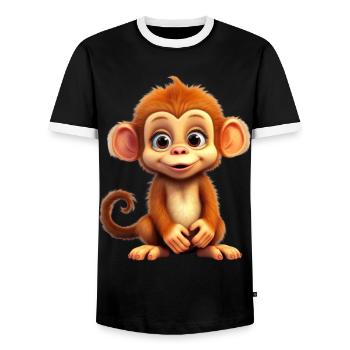 Niedlicher Affe für Kinder für Kinder - Männer Kontrast-T-Shirt - Schwarz/Weiß - Vorne - AI Model Female 172 light (172cm) & AI Model Male 178 light (178cm)