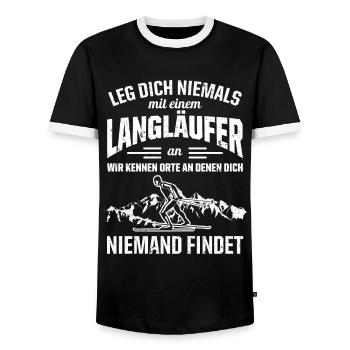 Leg Dich Niemals Mit Einem Langläufer An Wir Kenne - Männer Kontrast-T-Shirt - Schwarz/Weiß - Vorne - AI Model Female 172 light (172cm) & AI Model Male 178 light (178cm)