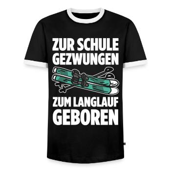 Zur Schule Gezwungen Zum Langlauf Geboren Skilangl - Männer Kontrast-T-Shirt - Schwarz/Weiß - Vorne - AI Model Female 172 light (172cm) & AI Model Male 178 light (178cm)