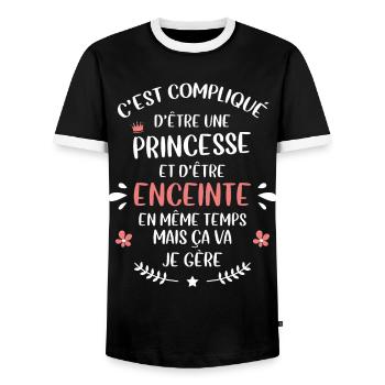 Grossesse Princesse Enceinte Pour Future Maman - T-shirt contrasté Homme - noir/blanc - Devant - AI Model Female 172 light (172cm) & AI Model Male 178 light (178cm)