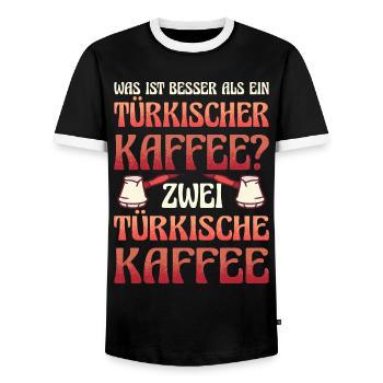Was ist besser als ein Türkischer Kaffee? Zwei Kaf - Männer Kontrast-T-Shirt - Schwarz/Weiß - Vorne - AI Model Female 172 light (172cm) & AI Model Male 178 light (178cm)
