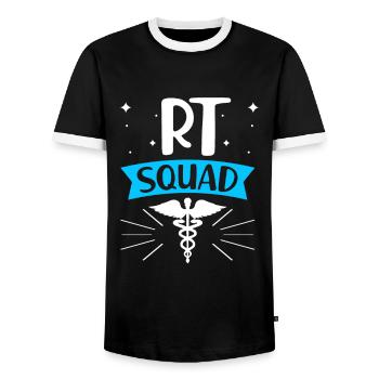 Respiratory Therapist Respiratory Therapy - Men's Ringer Shirt - black/white - Front - AI Model Female 172 light (172cm) & AI Model Male 178 light (178cm)