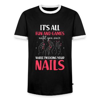 Nail Tech Maniküre Nail Technikerin - Männer Kontrast-T-Shirt - Schwarz/Weiß - Vorne - AI Model Female 172 light (172cm) & AI Model Male 178 light (178cm)