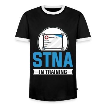 STNA Certified Nursing Assistant - Men's Ringer Shirt - black/white - Front - AI Model Female 172 light (172cm) & AI Model Male 178 light (178cm)
