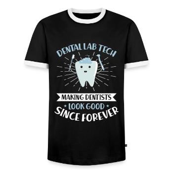 Dental technician Dental technician - Men's Ringer Shirt - black/white - Front - AI Model Female 172 light (172cm) & AI Model Male 178 light (178cm)