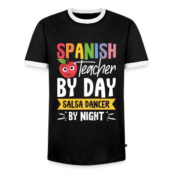 Spanish Teacher Maestra Bilingual Teacher - Men's Ringer Shirt - black/white - Front - AI Model Female 172 light (172cm) & AI Model Male 178 light (178cm)
