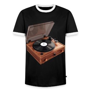 Klassiker auf Platte: Eine zweidimensionale Illust - Männer Kontrast-T-Shirt - Schwarz/Weiß - Vorne - AI Model Female 172 light (172cm) & AI Model Male 178 light (178cm)