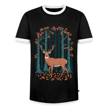Majestätischer Hirsch im Herbst Cottagecore Wald - Männer Kontrast-T-Shirt - Schwarz/Weiß - Vorne - AI Model Female 172 light (172cm) & AI Model Male 178 light (178cm)