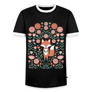 Renard cottagecore dans la mer de fleurs - T-shirt contrasté Homme - noir/blanc - Devant - AI Model Female 172 light (172cm) & AI Model Male 178 light (178cm)