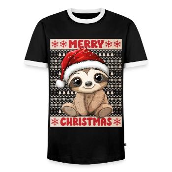 paresseux Noël Noël Noël mignon - T-shirt contrasté Homme - noir/blanc - Devant - AI Model Female 172 light (172cm) & AI Model Male 178 light (178cm)