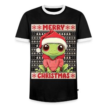 Frosch Ugly Christmas Weihnachten Xmas Süß - Männer Kontrast-T-Shirt - Schwarz/Weiß - Vorne - AI Model Female 172 light (172cm) & AI Model Male 178 light (178cm)