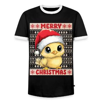 Chicken Chick Ugly Christmas Christmas Xmas Cute - Men's Ringer Shirt - black/white - Front - AI Model Female 172 light (172cm) & AI Model Male 178 light (178cm)
