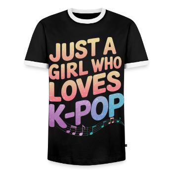 K-Pop Music Korean Pop - Men's Ringer Shirt - black/white - Front - AI Model Female 172 light (172cm) & AI Model Male 178 light (178cm)