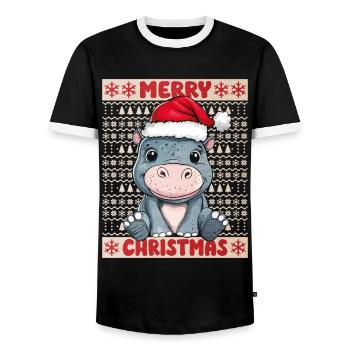 Hippopotame Noël laid Noël Noël doux - T-shirt contrasté Homme - noir/blanc - Devant - AI Model Female 172 light (172cm) & AI Model Male 178 light (178cm)