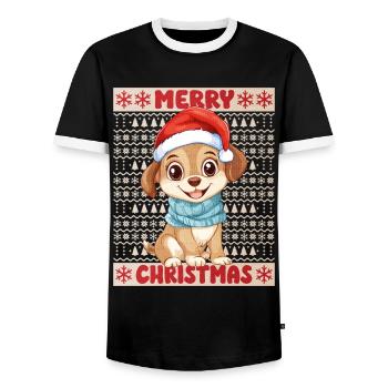 Dog Ugly Christmas Christmas Xmas Cute Cute - Men's Ringer Shirt - black/white - Front - AI Model Female 172 light (172cm) & AI Model Male 178 light (178cm)