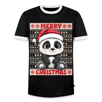 Panda Ours Noël Mignon Noël mignon Noël - T-shirt contrasté Homme - noir/blanc - Devant - AI Model Female 172 light (172cm) & AI Model Male 178 light (178cm)