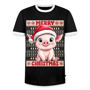 Schwein Sau Weihnachten Süß Niedlich Weihnachtlich - Männer Kontrast-T-Shirt - Schwarz/Weiß - Vorne - AI Model Female 172 light (172cm) & AI Model Male 178 light (178cm)