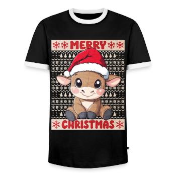Stier Bulle Weihnachten Süß Niedlich Weihnachtlich - Männer Kontrast-T-Shirt - Schwarz/Weiß - Vorne - AI Model Female 172 light (172cm) & AI Model Male 178 light (178cm)