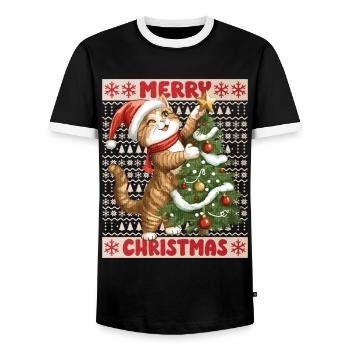 Chat Arbre de Noël Noël Noël Mignon Drôle - T-shirt contrasté Homme - noir/blanc - Devant - AI Model Female 172 light (172cm) & AI Model Male 178 light (178cm)