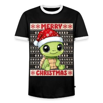 Turtle Ugly Christmas Christmas Xmas Sweet - Men's Ringer Shirt - black/white - Front - AI Model Female 172 light (172cm) & AI Model Male 178 light (178cm)